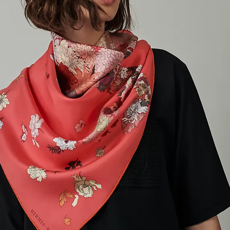 HERMES Silk Scarves Women's Lipstick Pink/Dark Pink/Cream-1
