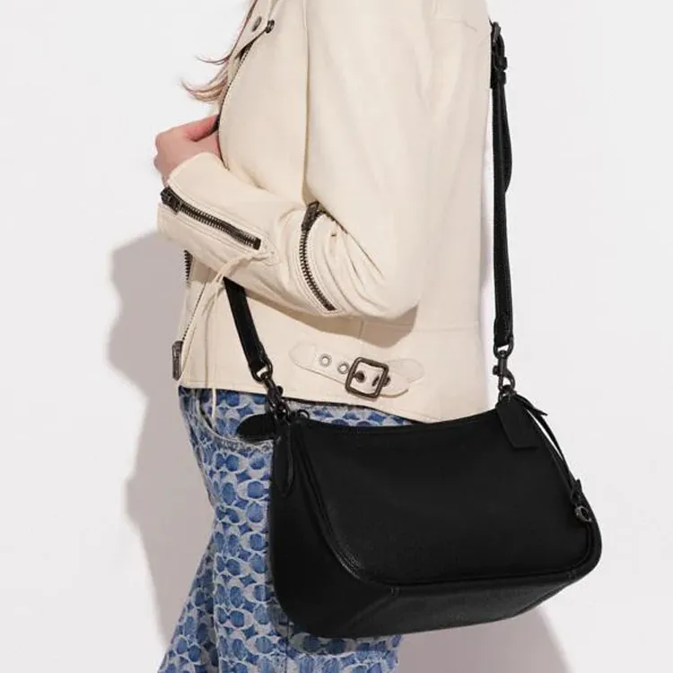 COACH Cary Pebbled Leather Handbag Shoulder Bag Crossbody Bag Large Size Women's Black-3