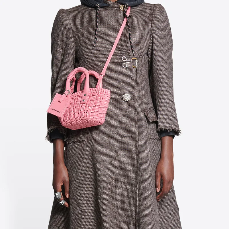Balenciaga Polyurethane Basket Bag Portable Crossbody Bag Shoulder Bag Women's Pink-5