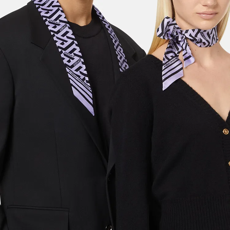 VERSACE La Greca Silk Scarves Unisex Light Purple-1