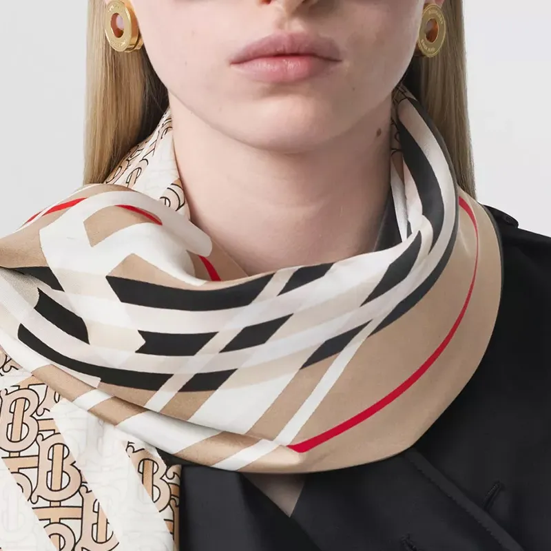 Burberry Silk Scarves Unisex Archive Beige-2