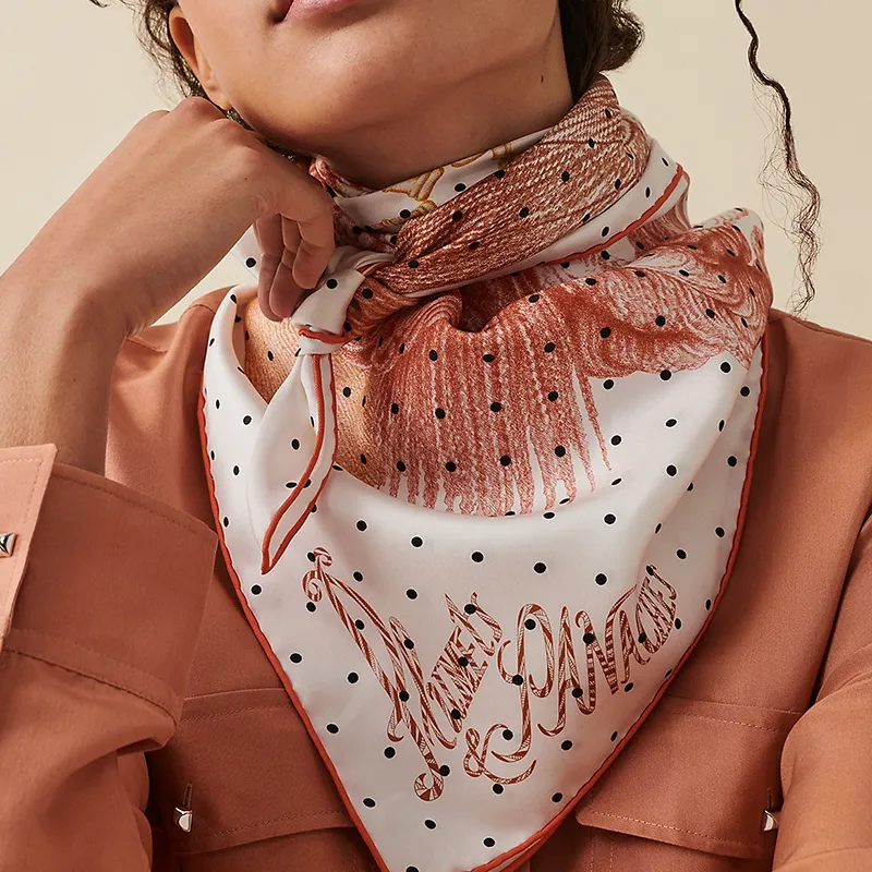 HERMES Silk Scarves Women's White/Orange/Mixed Color-1