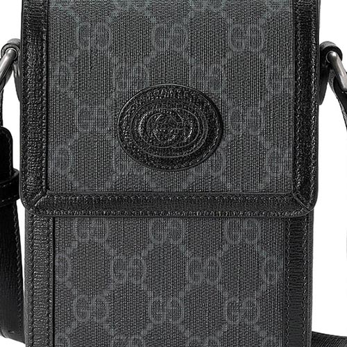 Rubber-effect medium messenger bag in black leather | GUCCI® US
