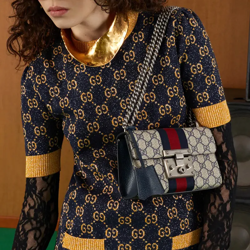 GUCCI Padlock Canvas With Leather Canvas Bag, Box Bag, Crossbody Handbag, Shoulder Bag Mini Women's Beige/Blue-8