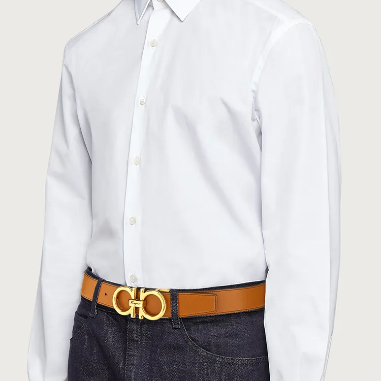 Ferragamo Gancini Leather Belts Men Beige-2
