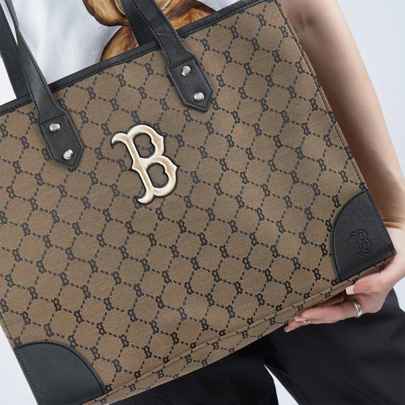 MLB Monogram Collection Polyester Combo Bag Tote Bag Shopping Bag Shoulder Bag Handbag Regular Unisex Dark Brown Mocha-4