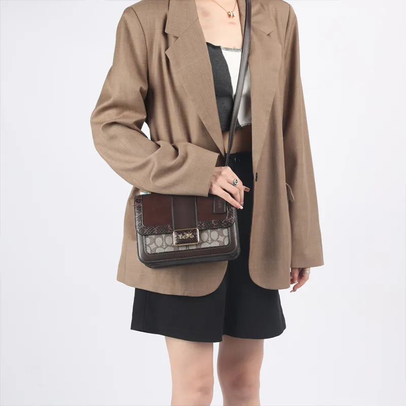 COACH Alie Fabric With Leather Messenger Bag Small Square Bag Crossbody Bag Shoulder Bag Women's Brown-7