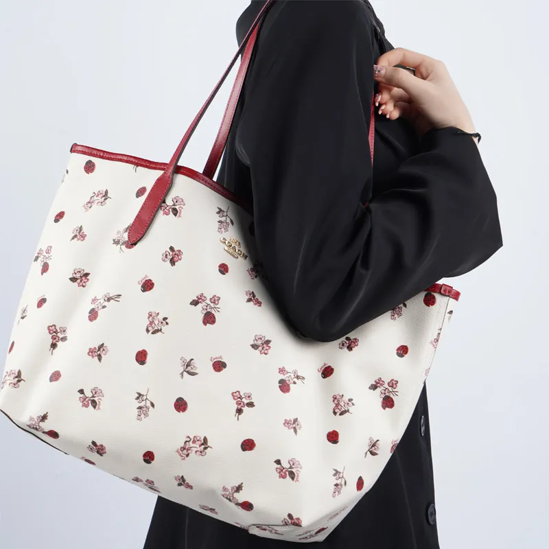 COACH City Coated Canvas With Smooth Leather Tote Bag, Shopping Bag, Shoulder Bag, Handbag Tubas Women's White-5