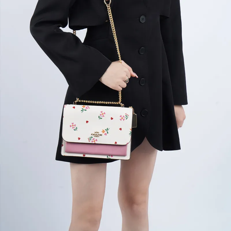 COACH Klare Coated Canvas With Leather Trunk Bag Shoulder Bag Crossbody Bag Small Size Women's Pink White Multicolor-4