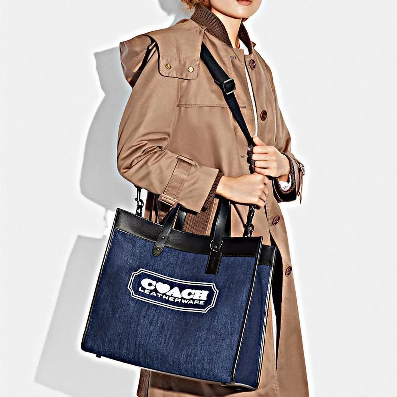 COACH Field Leather Tote Bag Shopping Bag Laptop Bag Shoulder Bag Crossbody Bag Handbag Large Size Unisex Denim Blue-3
