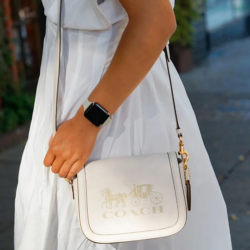 COACH Leather Flap Bag Saddle Bag Shoulder Bag Crossbody Bag Small Size Women's White-4