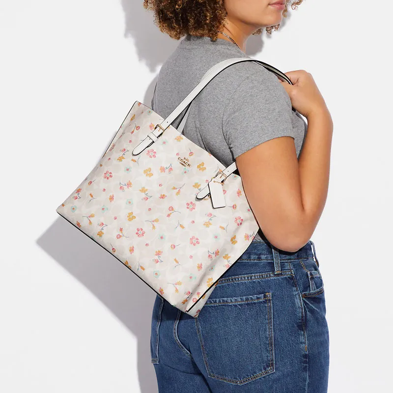 COACH Mollie Leather Tote Bag, Shopping Bag, Shoulder Bag Tubas Women's White-4