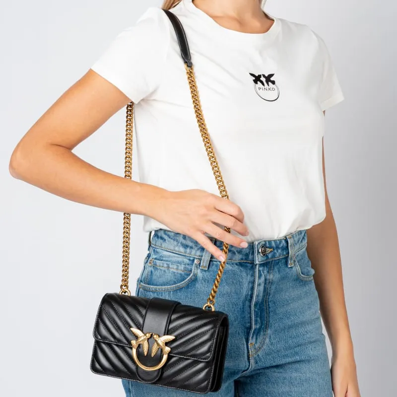 PINKO Puff Sheepskin With Cow Leather Crossbody Bag Trumpets Women's Black-4