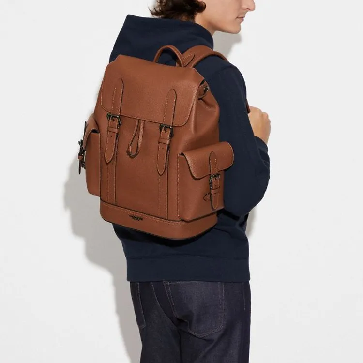 COACH Hudson Cow Leather Backpack Large Size Men's Gray Copper Saddle-3