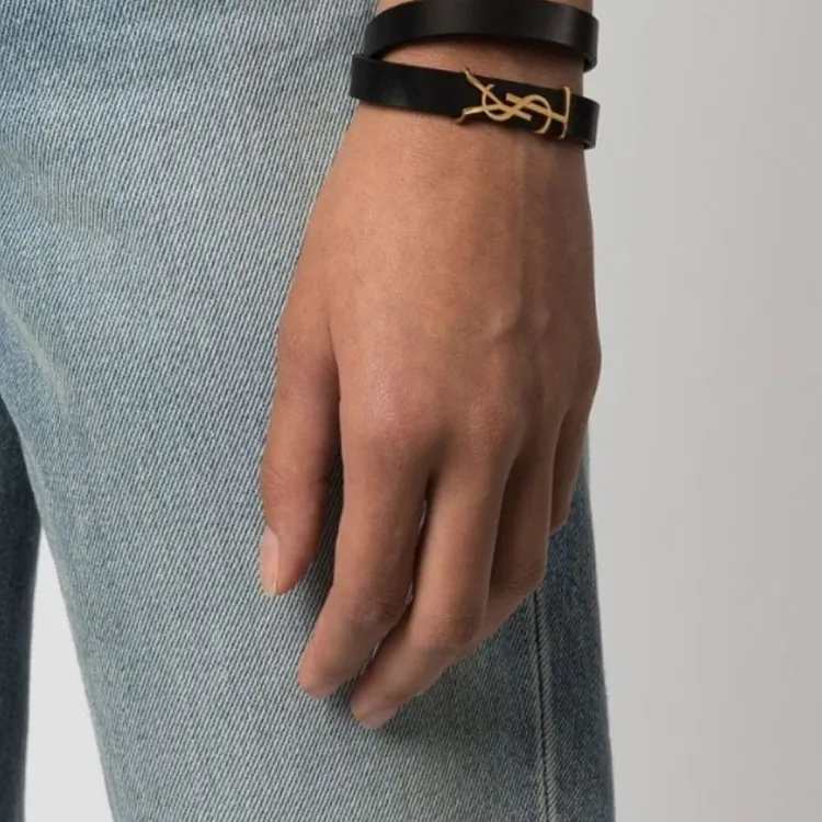 SAINT LAURENT Opyum Double Wrap Bracelet In Leather And Metal-1