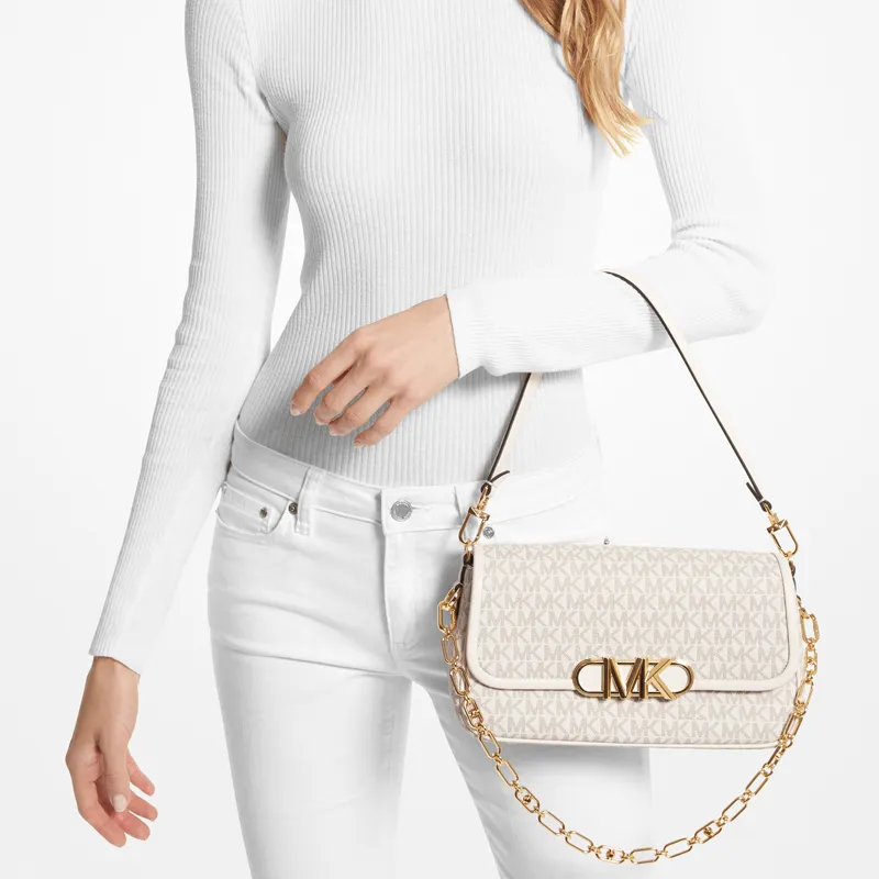 MICHAEL KORS PARKER Artificial Leather Shoulder Bag Medium Size Women's Vanilla White & Milk White-4