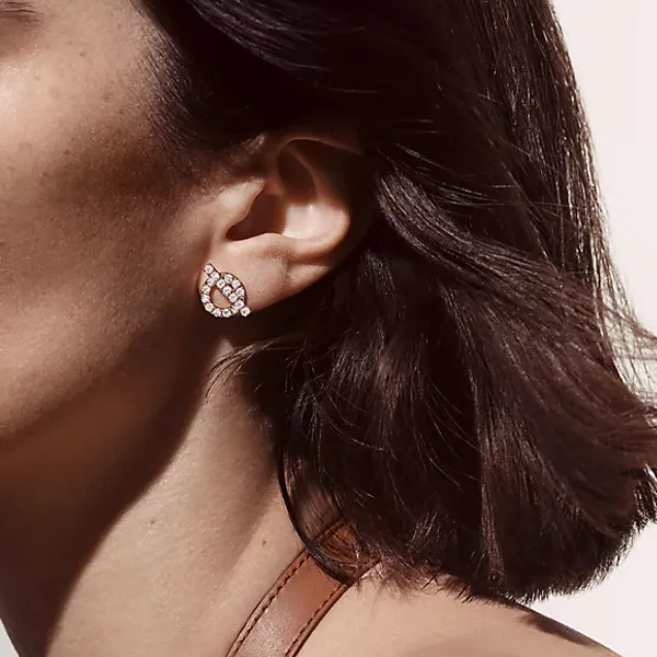 HERMES 18K Rose Gold Rhinestone-Embellished Earrings Women's Rose Gold-2