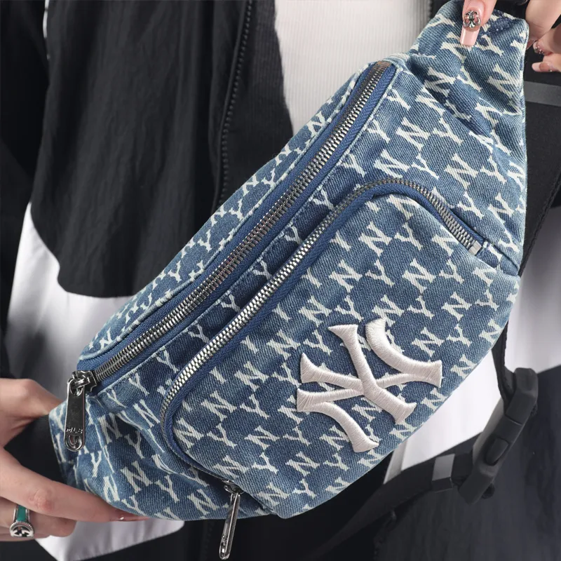 MLB Monogram Collection Cotton Crossbody Bag, Fanny Pack Regular Unisex Denim Blue-12