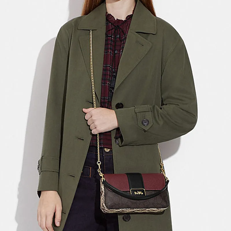 COACH Grace With Cow Leather Shoulder Bag, Portable Crossbody Bag Women's Red & Brown & Black-4