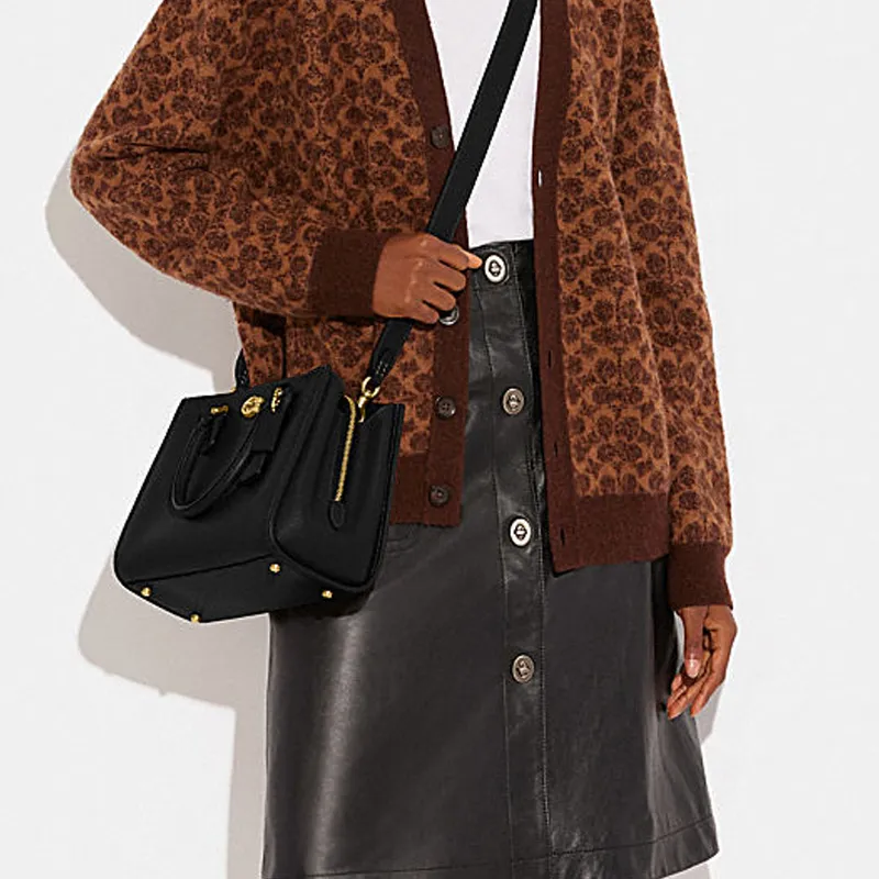 COACH Brooke Cow Leather Tote Bag Shopping Bag Handbag Shoulder Bag Crossbody Bag Large Size Women's Black-3