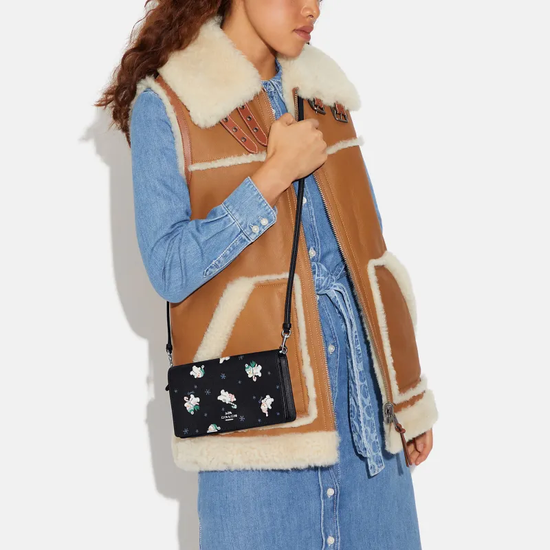 COACH Anna Smooth Leather With Canvas Shoulder Bag, Crossbody Bag Small Size Women's Midnight Blue-3