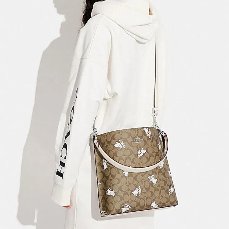 COACH Baymax Rabbit, Collaboration Mollie PVC Bucket Bag, Shoulder Bag, Crossbody Bag Large Size Women's Taupe-4