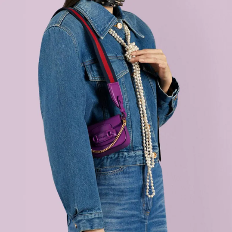GUCCI Horsebit 1955 Leather Shoulder Bag, Crossbody Bag, Handbag Extra Mini Women's Purple-11