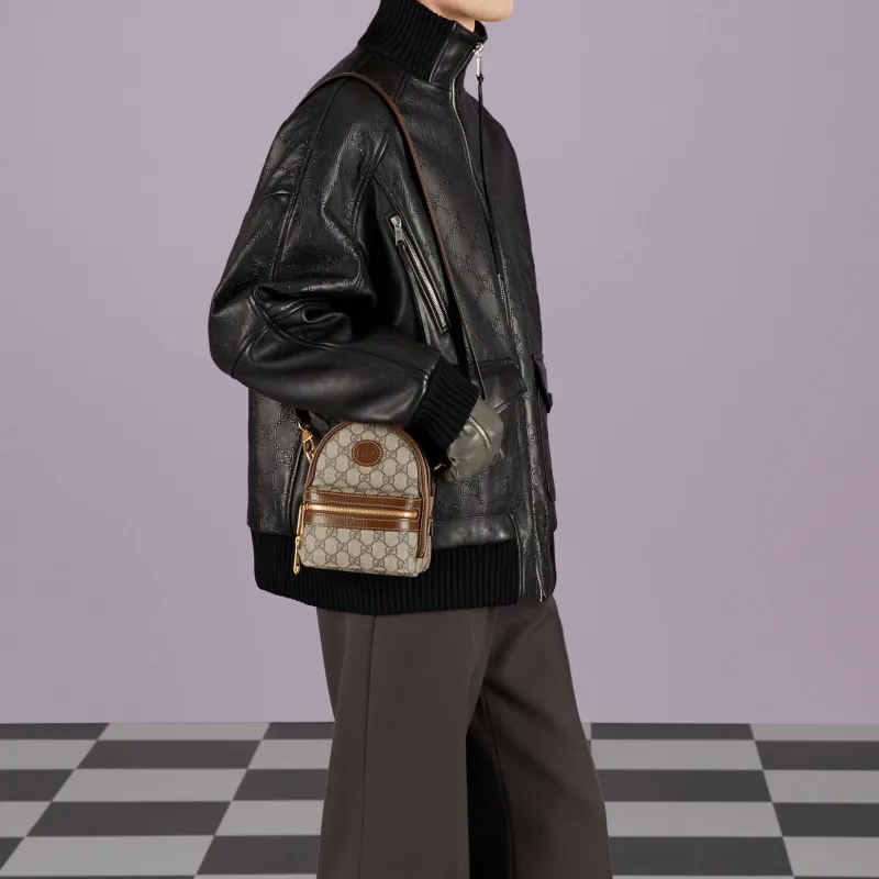 GUCCI Canvas With Leather Backpack Men's Beige/Brown-8