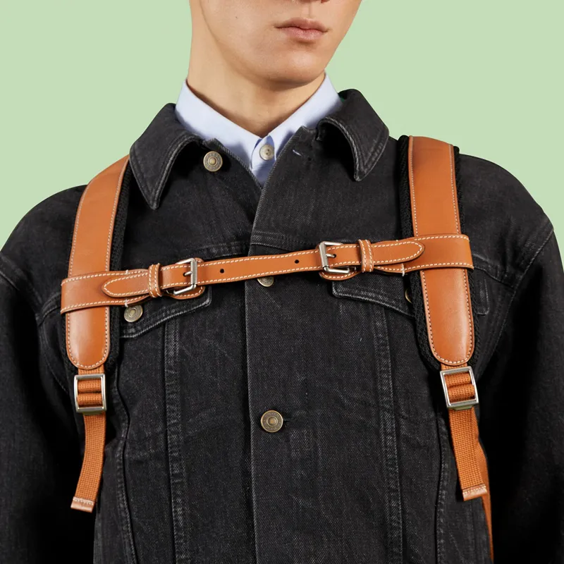 GUCCI Recycled Nylon Backpack Men's Brown/Red-8