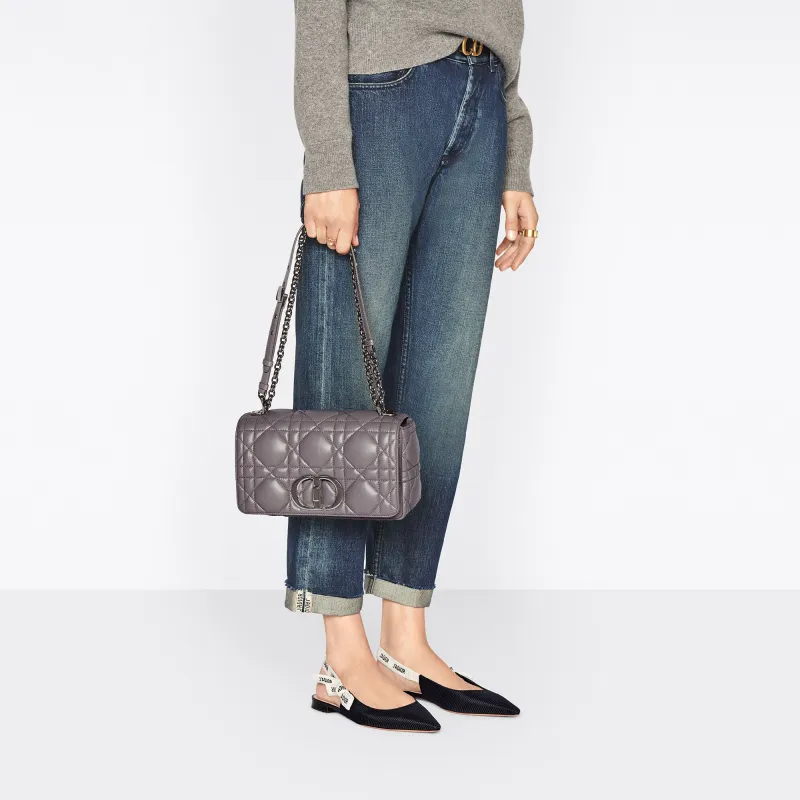 DIOR Caro Cow Leather Handheld Shoulder Bag, Crossbody Bag Medium Size Women's Gray Green-6
