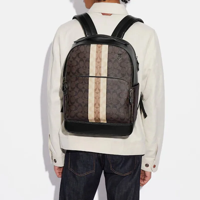 COACH Graham Canvas With Smooth Calfskin Backpack Tubas Men's Brown Monogram-3