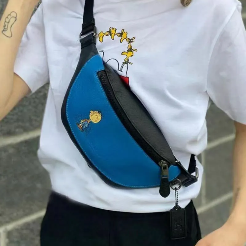 COACH X Peanuts Collaboration Warren Multicolor Cow Leather Sling Bag, Fanny Pack Tubas Men's Blue & Black-4