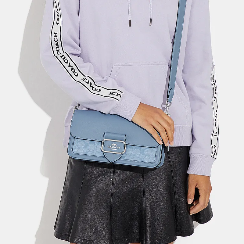 COACH Morgan Cow Leather With Textile Shoulder Bag Handbags Shoulder Bags Women's Light Blue-3