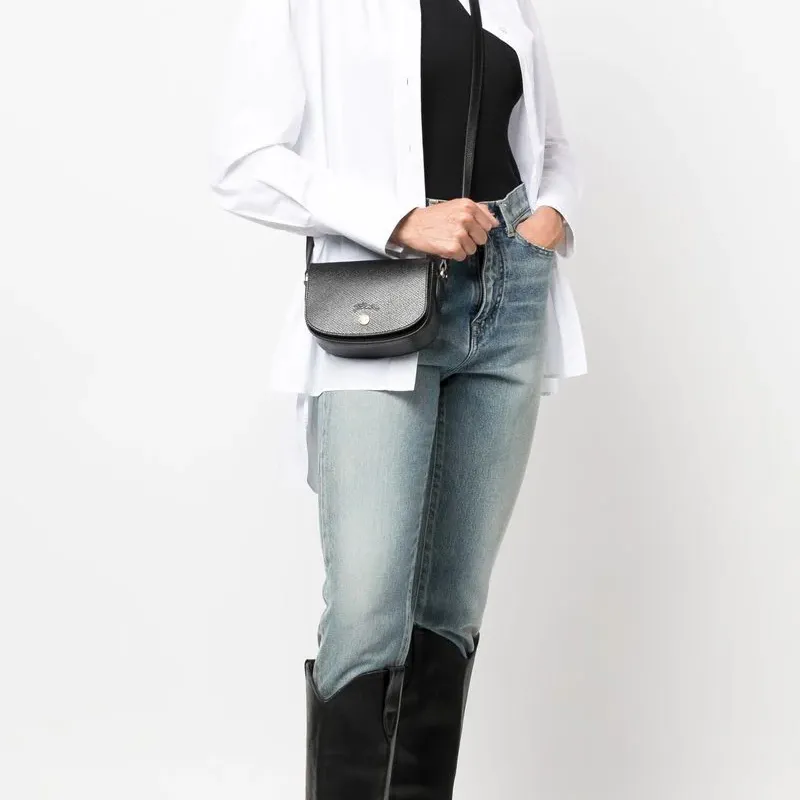 LONGCHAMP Épure Cow Leather Saddle Bag, Crossbody Bag Women's Black-7