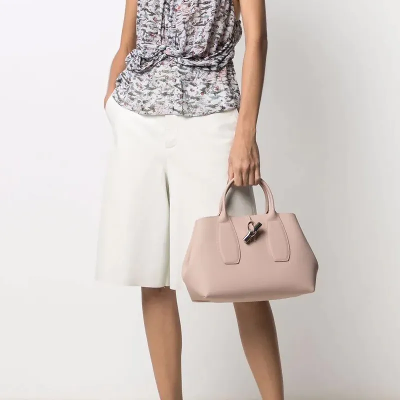 LONGCHAMP Roseau Cow Leather Crossbody Bags Handbags Medium Size Women's Soft Pink-4