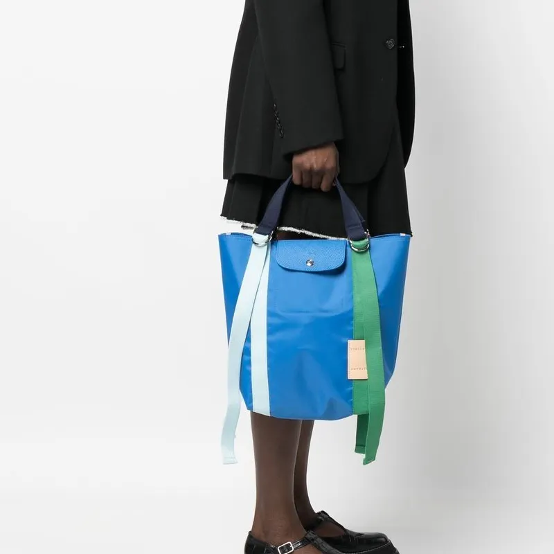 LONGCHAMP Le Pliage Re play Canvas With Leather Trim Canvas Bag, One Shoulder Handbag Regular Women's Blue-3