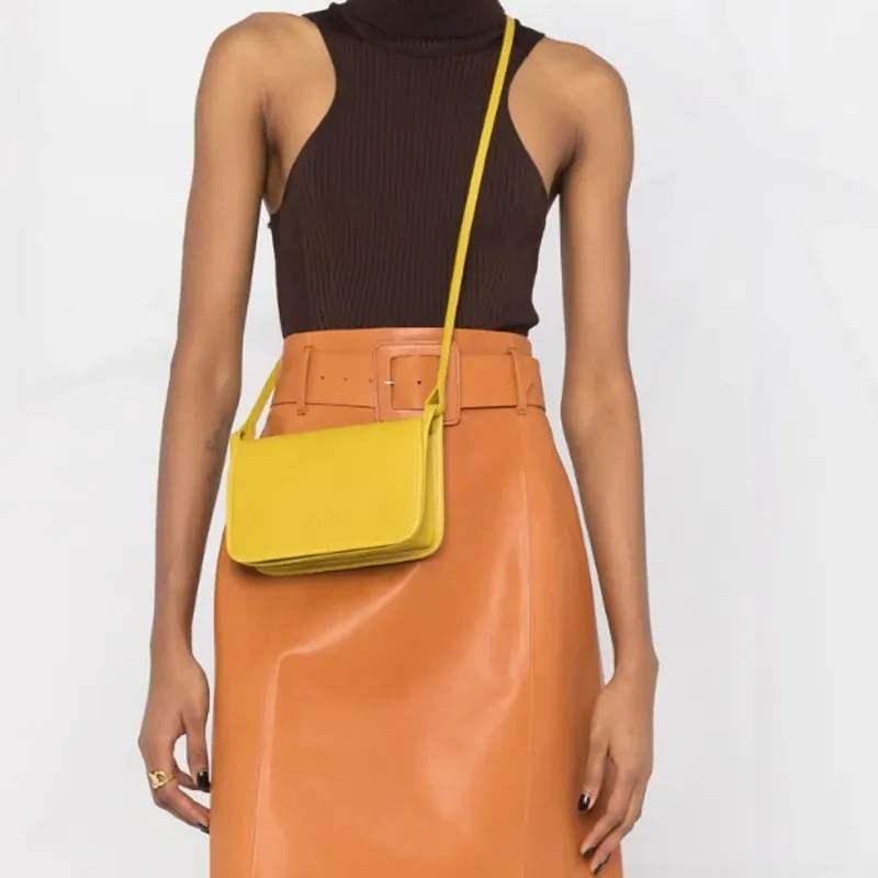 LONGCHAMP Le Foulonné Cow Leather Small Square Bag Shoulder Bag Crossbody Bag Medium Size Women's Yellow-3