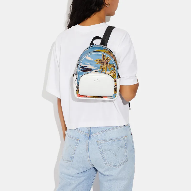 COACH Court Canvas With Leather Backpack Mini Women's Multicolor-3