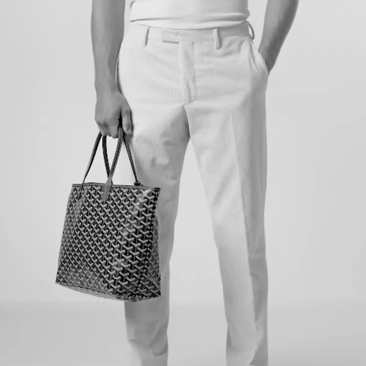 GOYARD Saint Louis Canvas With Leather Combo Tote Bag One Shoulder Handbag Small Size Unisex Elephant Gray/Turquoise-5