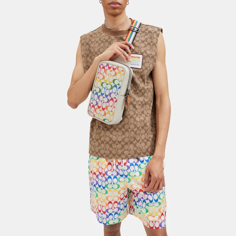 COACH Sullivan Canvas With Leather Sling Bag Fanny Pack Shoulder Bag Crossbody Bag Small Size Men's Rainbow & White-3