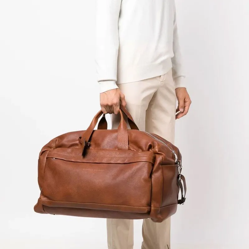 Brunello Cucinelli Leather Shoulder Bag Crossbody Bag Handbag Men's Brown-4