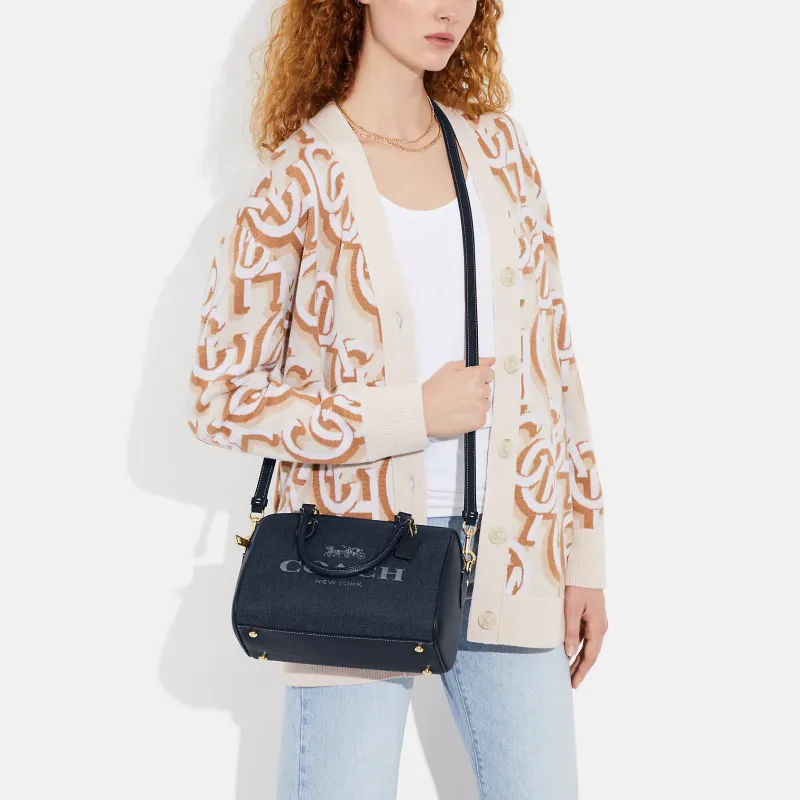 COACH Rowan Denim With Refined Pebbled Leather Handbag, Shoulder Bag, Crossbody Bag Medium Size Women's Denim Blue-3