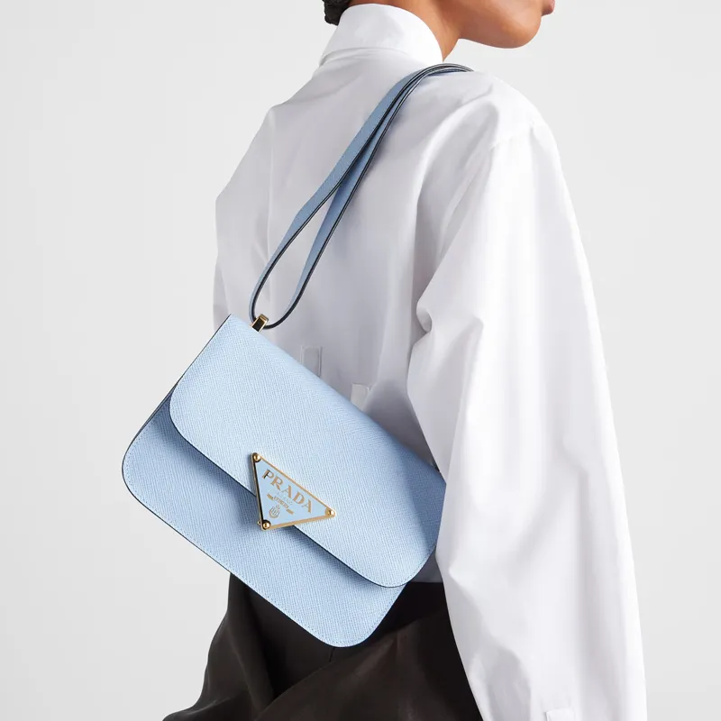 PRADA Saffiano Leather Crossbody Bag Shoulder Bag Women's Light Blue-7