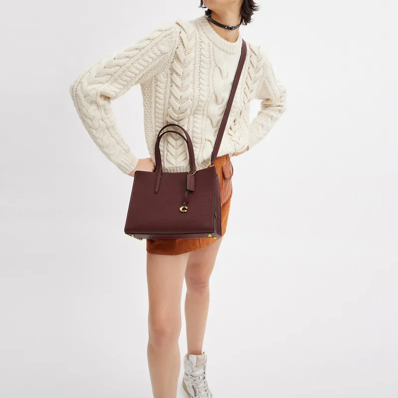 COACH Carter Pebbled Leather Tote Bag, Shopping Bag, Handbag Tubas Women's Brown Red-5