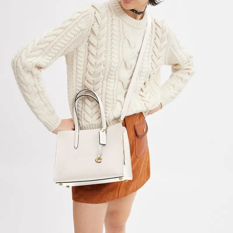 COACH Carter Pebbled Leather Tote Bag, Shopping Bag, Handbag Tubas Women's White-5