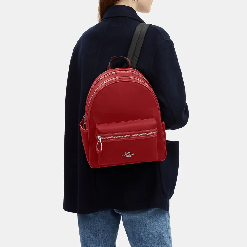COACH Recycled Nylon With Leather Backpack Tubas Women's Red-3