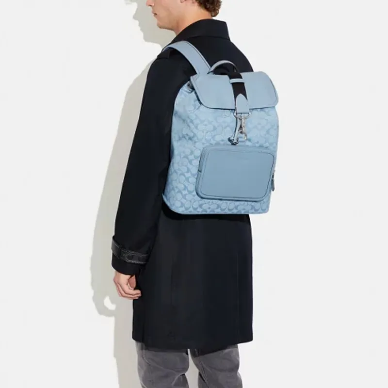 COACH Sullivan Fabric Cow Leather Patchwork Backpack Large Size Women's Denim-4