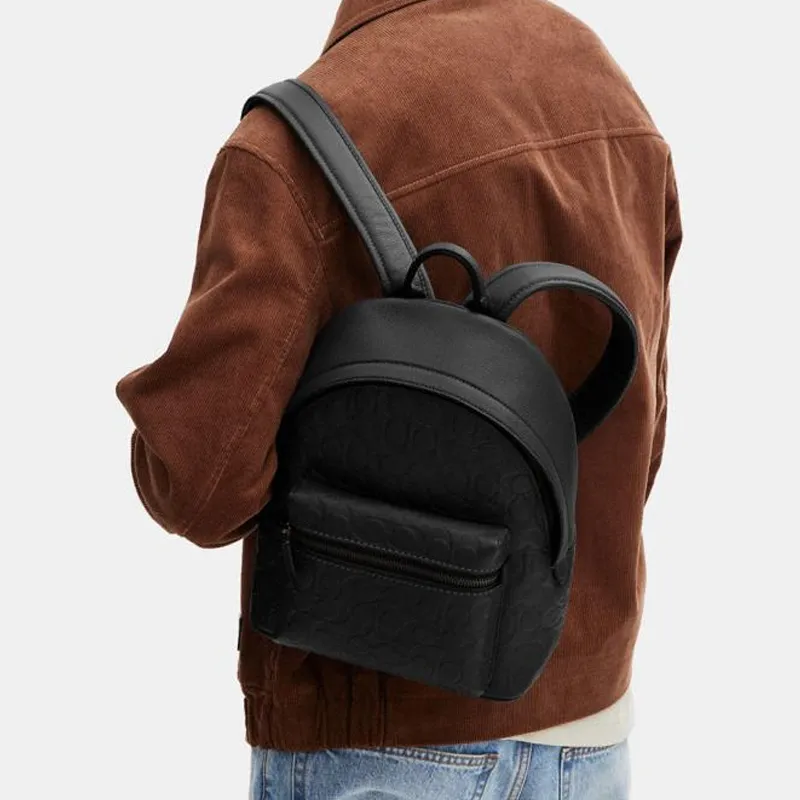 COACH Pebbled Leather Backpack Medium Size Women's Black-3