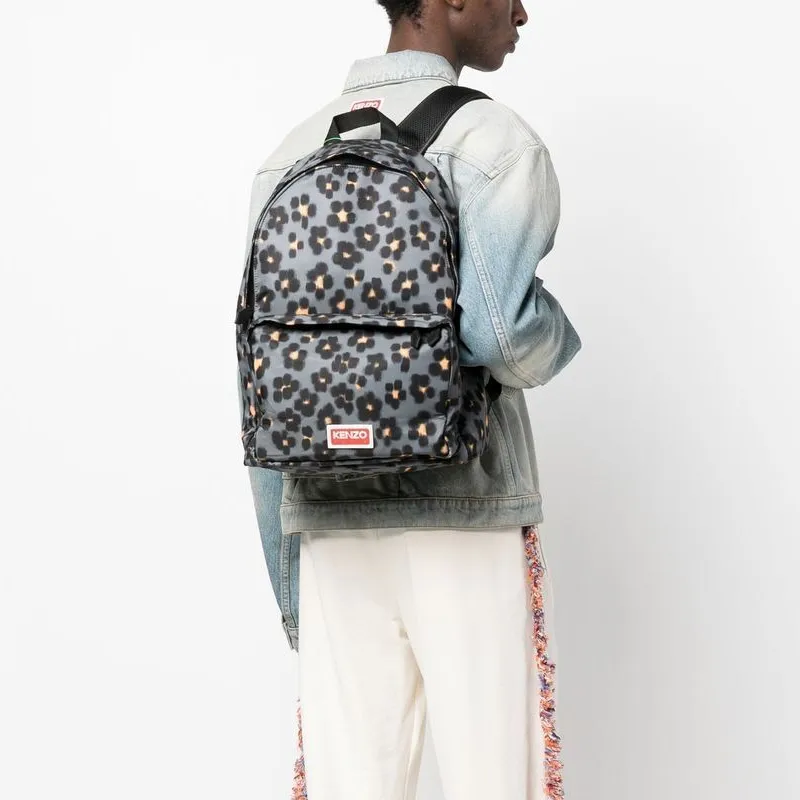 KENZO Leather Detail Backpack Regular Men's Dusty Gray-4