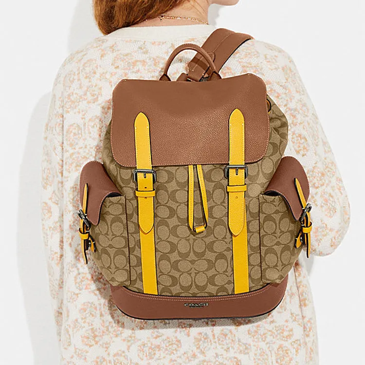 COACH Hudson With Cow Leather And PVC Backpack Tubas Unisex Brown-4